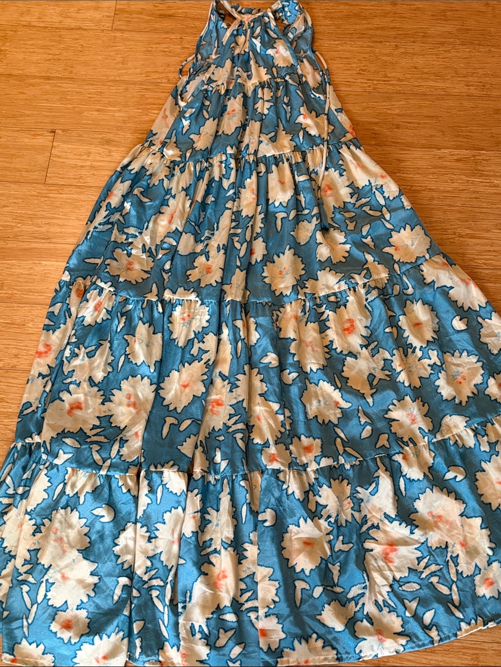 AnthropologieRAGA Blue Cream Daisy Floral Tiered Halter Maxi Dress XS boho - Picture 5 of 6